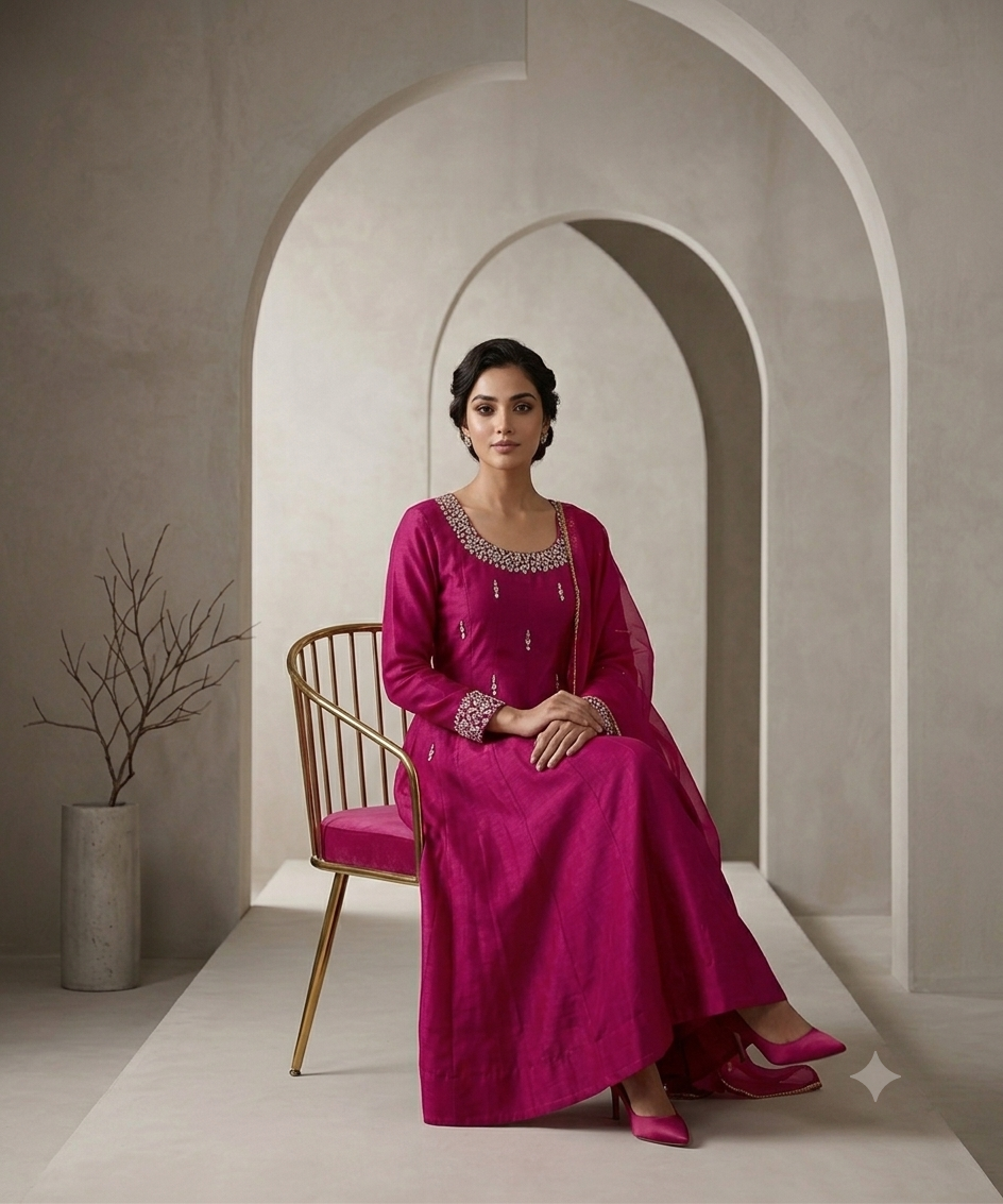 Royal Fuchsia Embroidered Anarkali Maxi