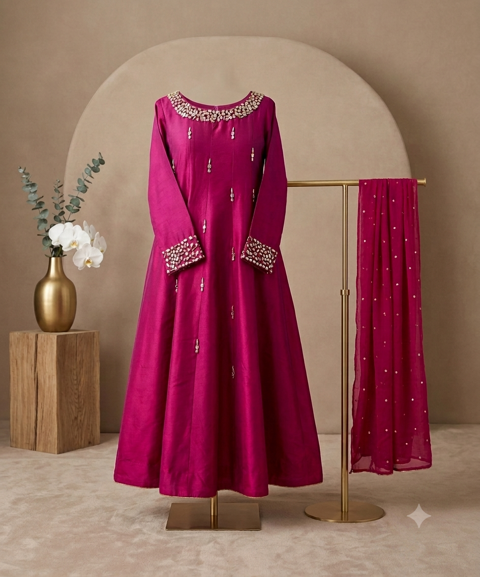 Royal Fuchsia Embroidered Anarkali Maxi