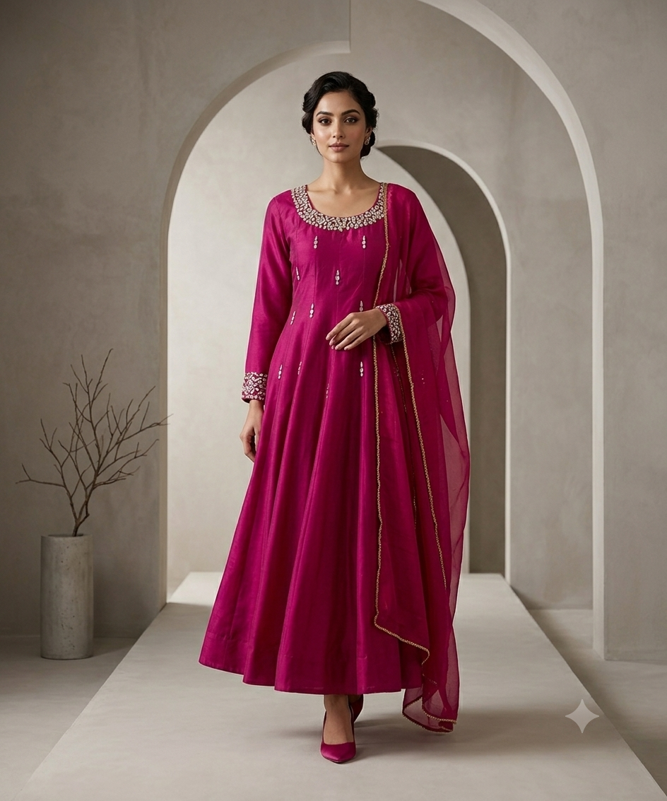 Royal Fuchsia Embroidered Anarkali Maxi