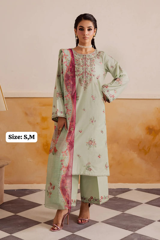 Zyna Mint Embroidered Lawn 3-Piece Suit